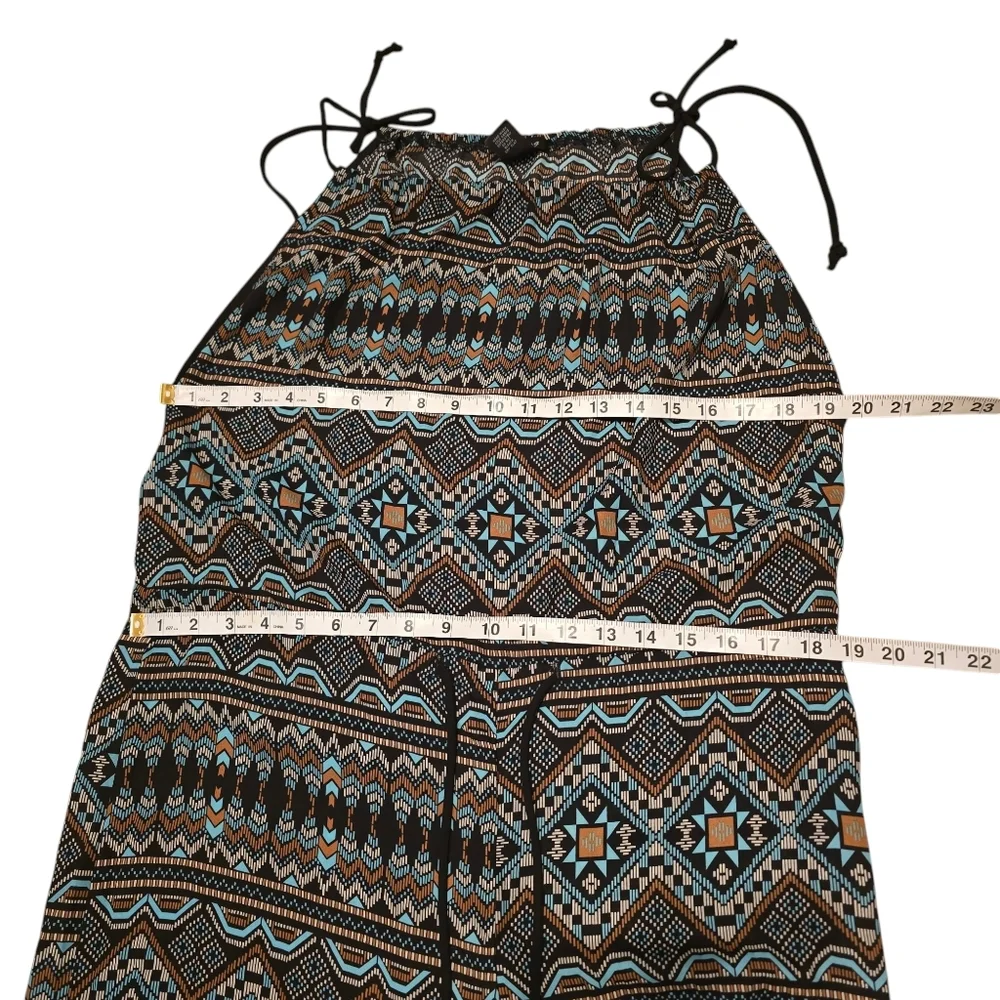 Timing Blue Brown Printed Shoulder Ties Sleeveless Jumpsuit L - Picture 6 of 9